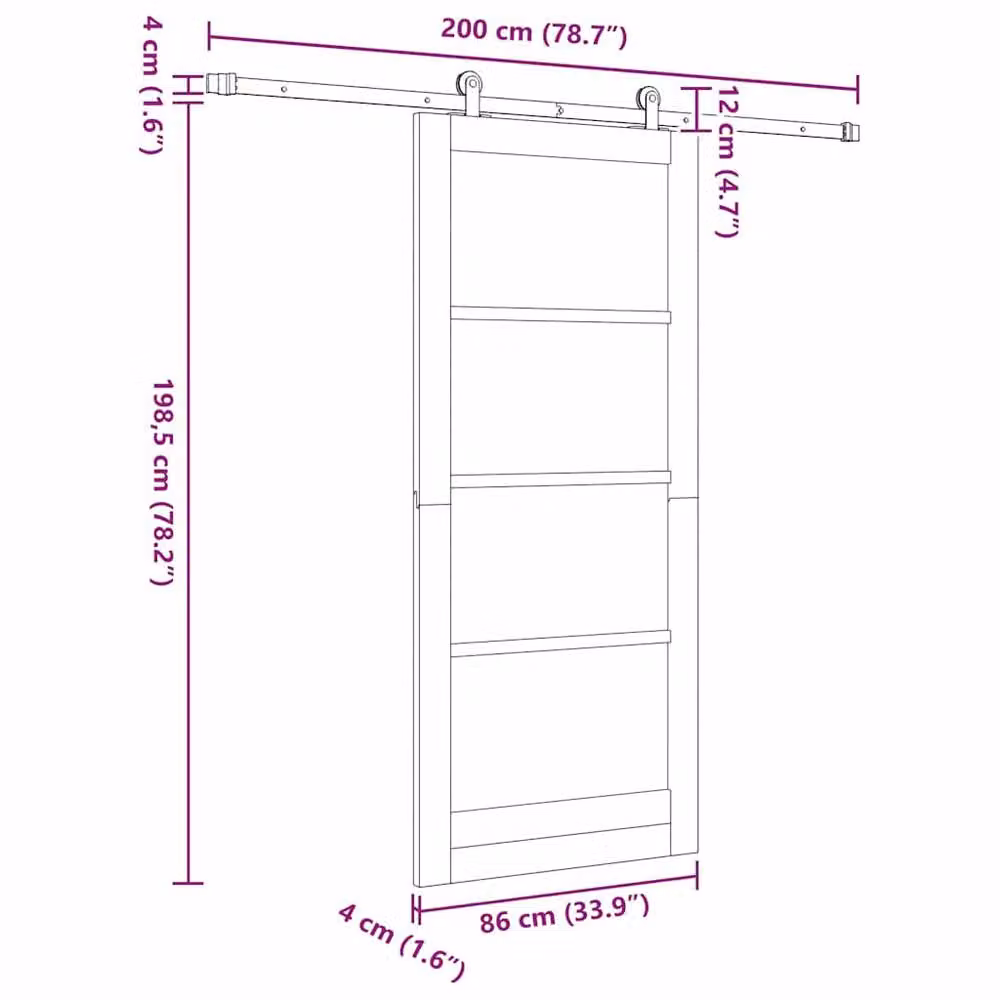 Berkfield Home Sliding Door with Hardware Set, Solid Wood Pine, Beige, W: 86 cm, H: 198.5 cm – 2