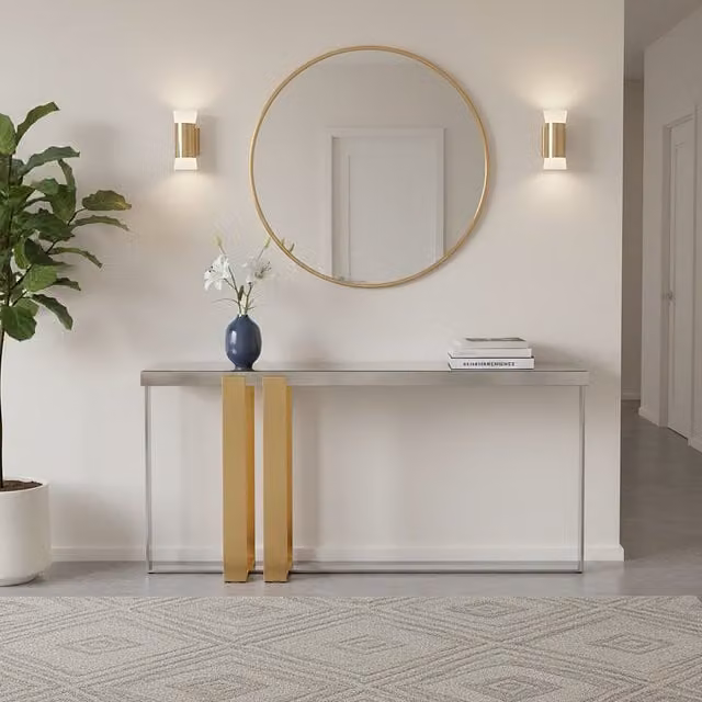 Orsina Demas Gold Minimalist Glass and Metal Console Table