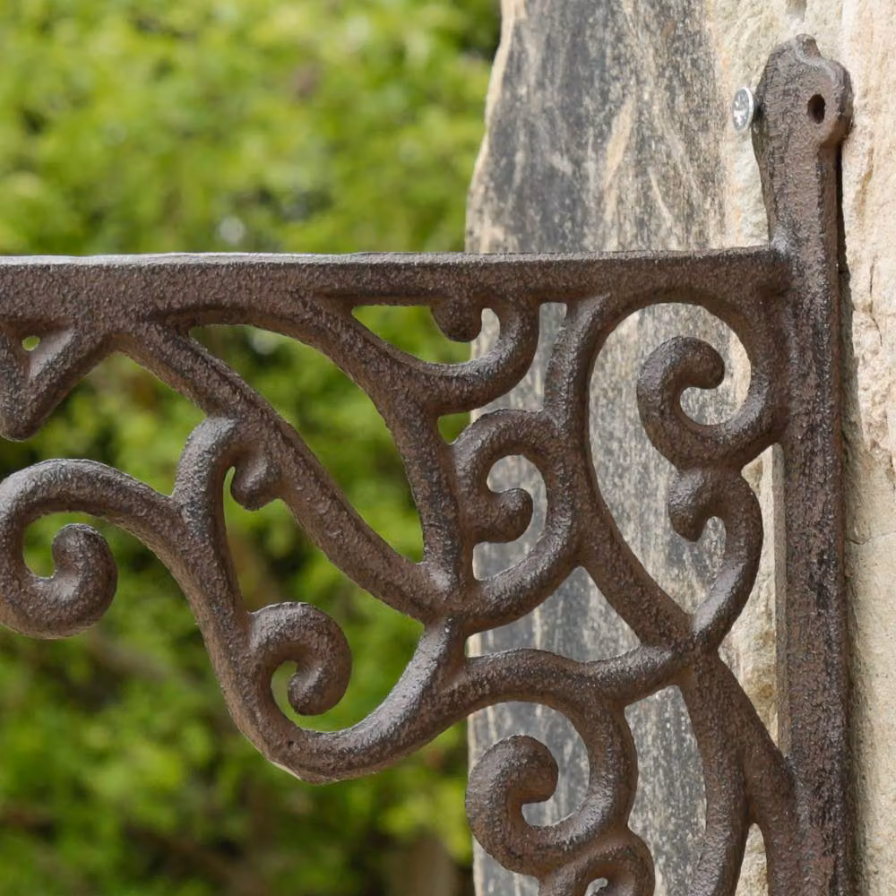 Dibor Vintage Cast Iron Ornate Scrolled Outdoor Hanging Basket Bracket in Brown – 4