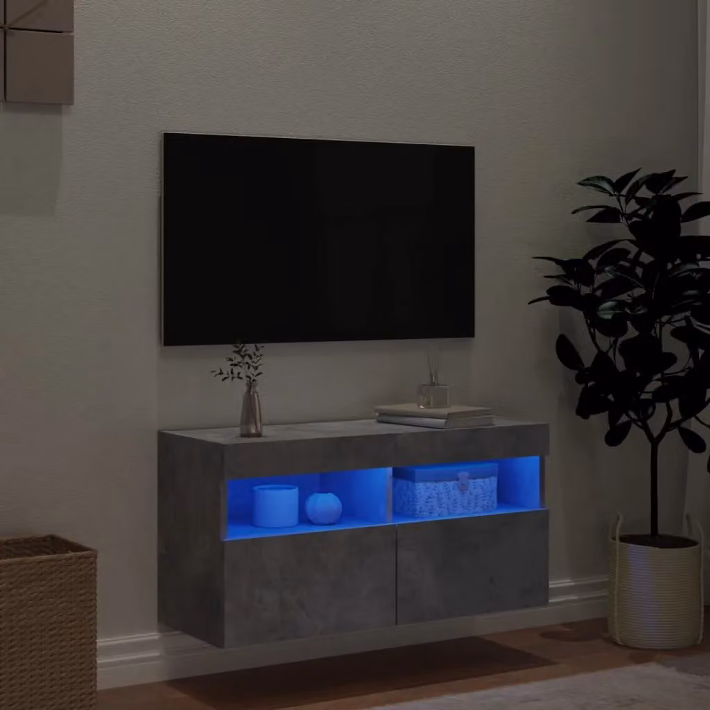 Berkfield Home Modern Wall Mounted TV Cabinet with Integrated LED Lights in Concrete Grey, W: 80 cm, D: 40 cm, H: 40 cm – 4