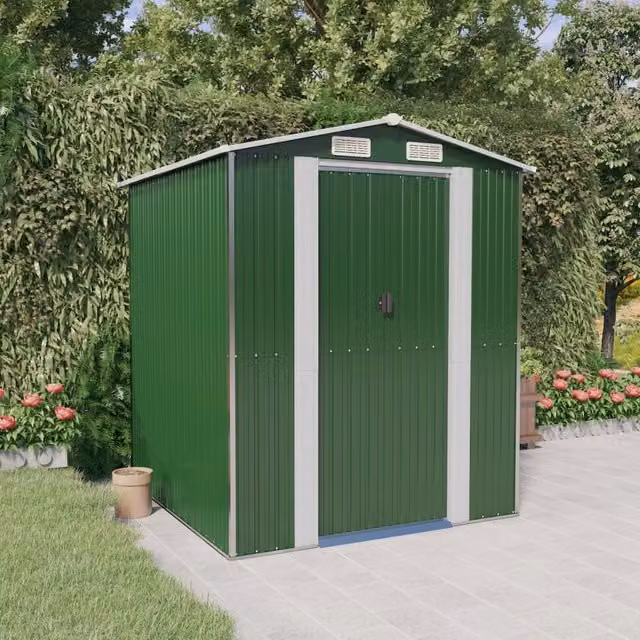 Berkfield Home Green Galvanised Steel Garden Shed with Sliding Doors and Side Vent, W/D/H: 192 x 191 x 223 cm – 1
