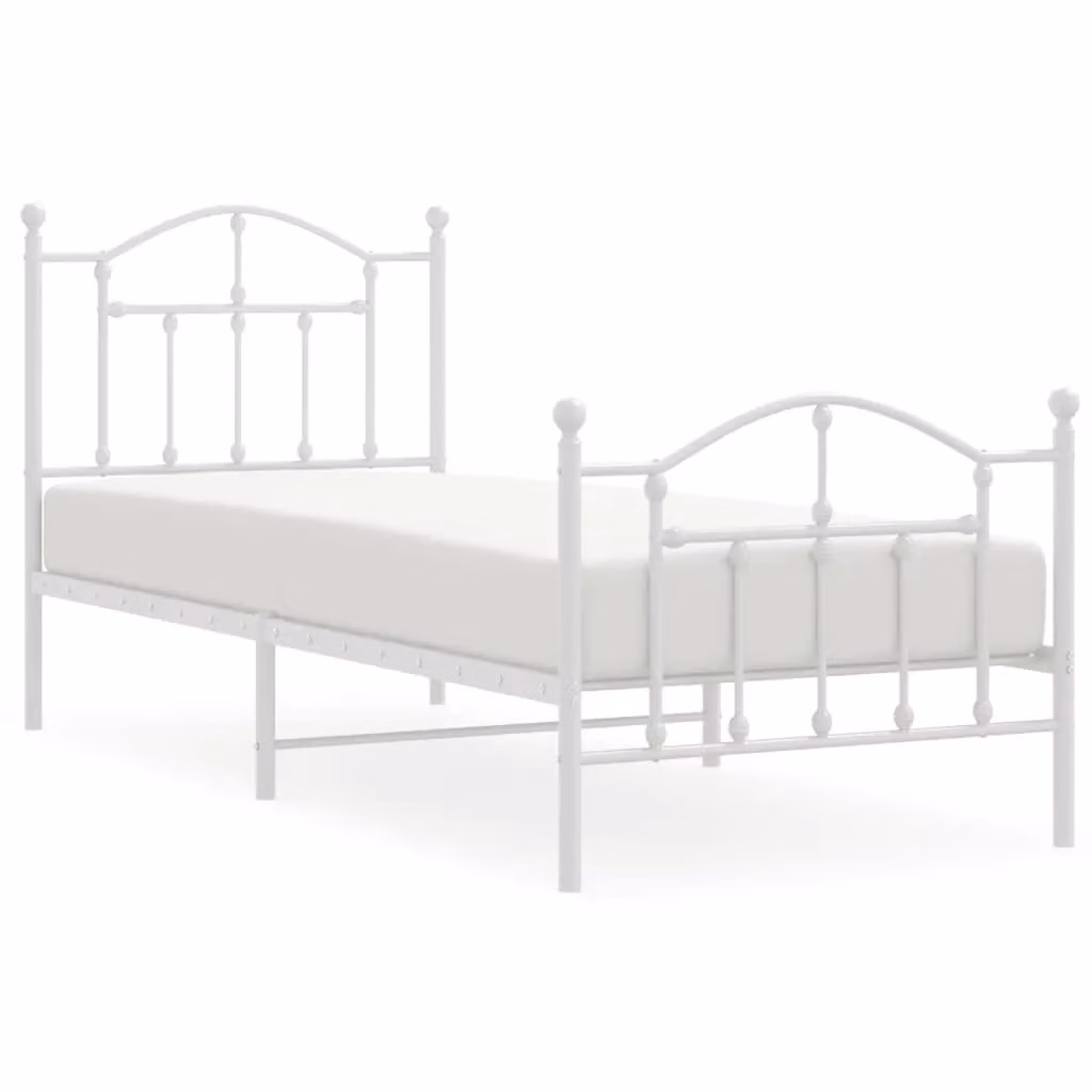 Berkfield Home Metal Bed Frame with Headboard and Footboard in White, W/D/H: 90 x 190 cm – 2