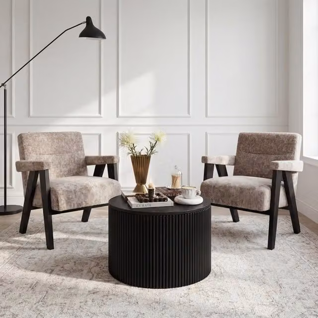 LPD Home Abel Chair Tuscan in Beige Velvet Fabric with Armrests and Mid-Century Abstract Design
