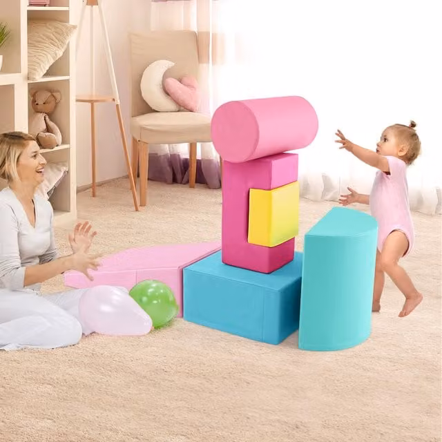 Costway 6 Piece Pink Foam Stacking Climb and Crawl Activity Playset