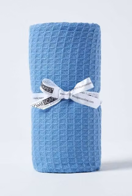 Homescapes Organic Cotton Waffle Pique Baby Blanket in Blue, W/D/H: 90 x 112 cm