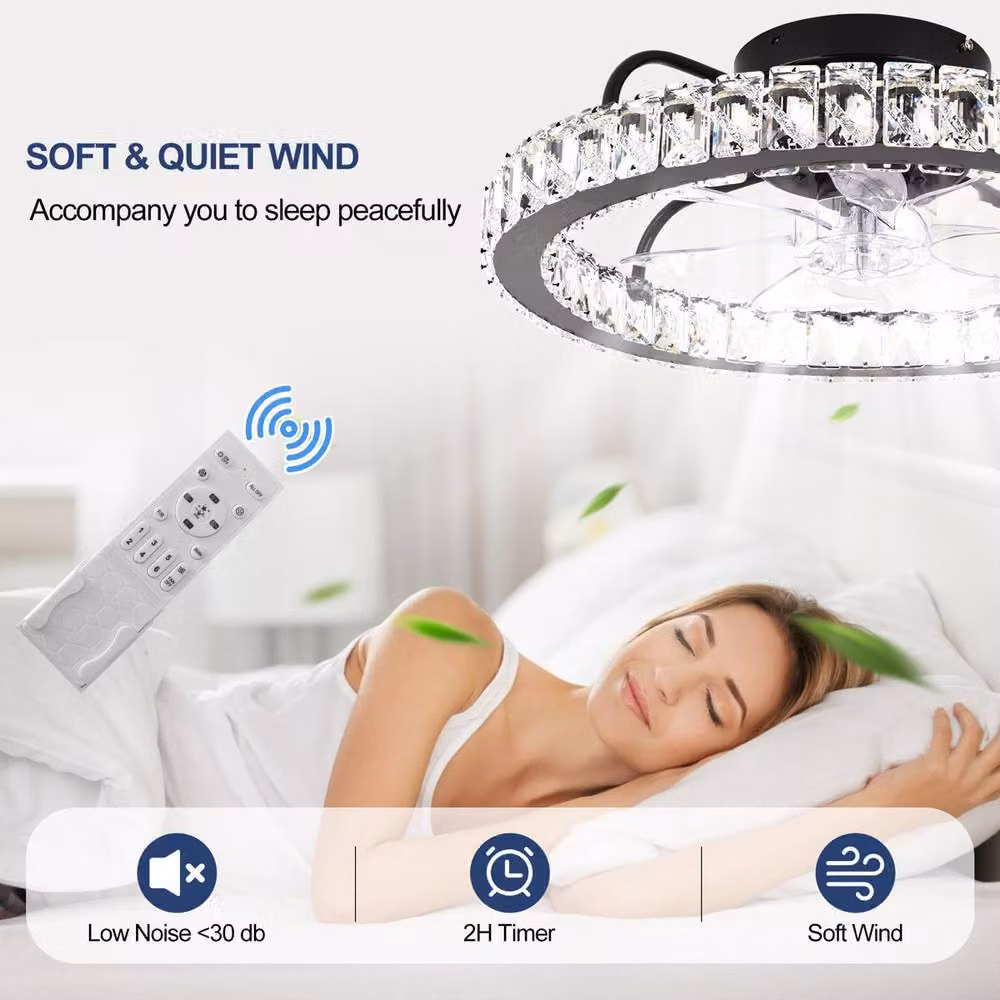 Garwarm Dimmable Crystal Ceiling Fan with LED Light, Remote Control and App, Black – 6