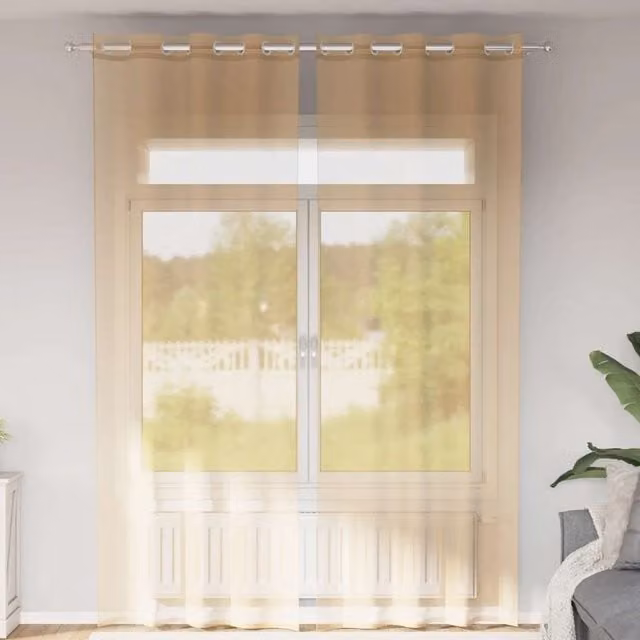 Berkfield Home Sand and Brown Voile Fabric Curtains with Eyelets, 2 Pack – 1