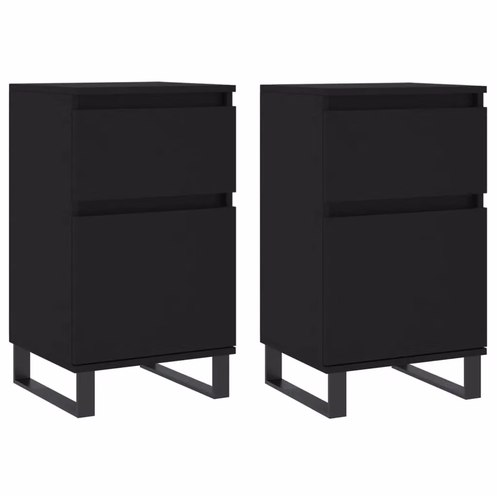 Berkfield Home Set of 2 Classic Black Sideboards in Matt Engineered Wood, W/D/H: 40 x 35 x 70 cm – 1