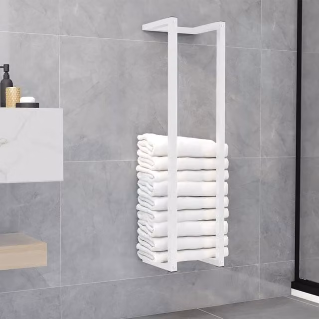 Berkfield Home White Metal Wall Mounted Towel Rack, W/D/H: 25 x 20 x 95 cm