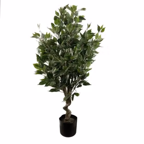 Leaf Artificial Evergreen Ficus Tree in Green and Black, H 110 cm x W 55 cm x D 25 cm – 1