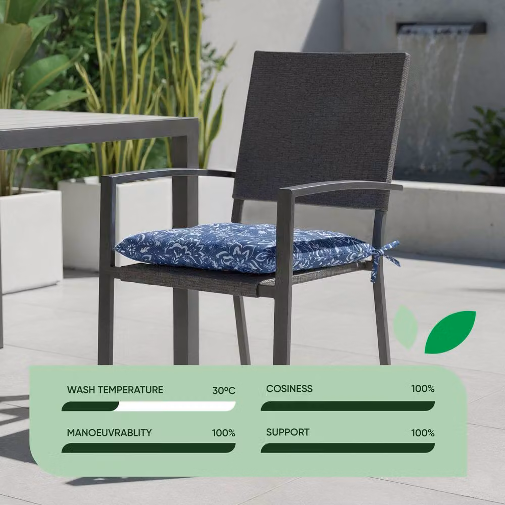 Gardenwize Hampton Pack of 2 Blue Square Outdoor Garden Chair Seat Pad Cushions with Tie Cords – 6