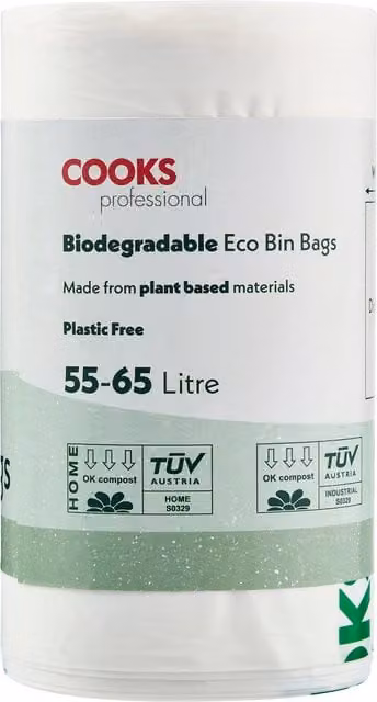 Cooks Professional Biodegradable Bin Bags 55-65L, White, 50 Pack