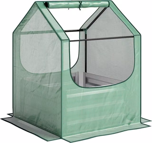 Outsunny Garden Planter Bed with Cover, Green and Silver, W/D/H: 61 x 61 x 90 cm – 1