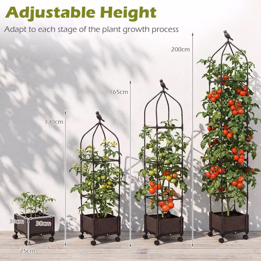 Costway 200 cm Raised Garden Bed Planter Box with Obelisk Trellis in Black – 2