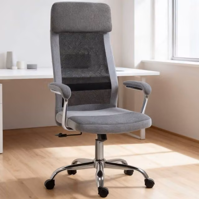 ERGOVEXA Ergonomic Office Chair in Grey Fabric with Headrest and 360 Degree Swivel