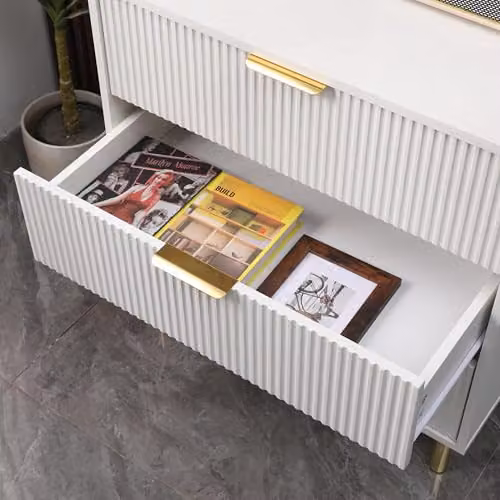MMT Furniture Designs Moderna 3 Drawer Glossy Chest of Drawers with Fluted Geometric Detail in White, Black or Gold – 3