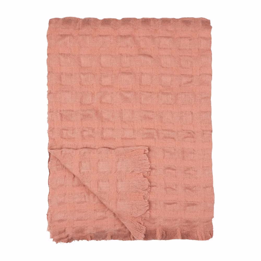 Wylder Walton Waffle Pique Fringed Throw in Pink, W: 130 cm, D: 180 cm – 2