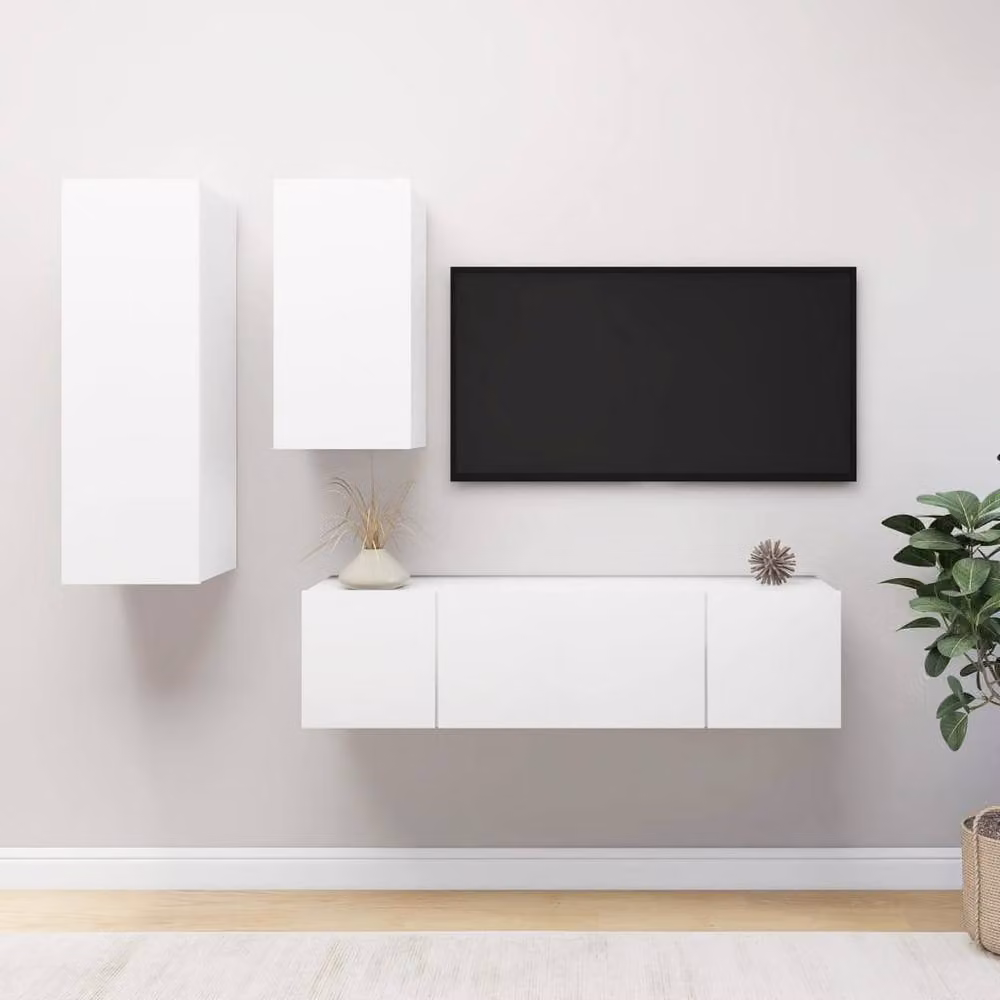 Berkfield Home Modern 4 Piece White MDF TV Cabinet Set – 2