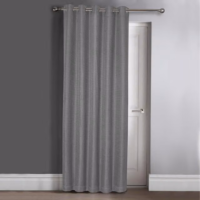 Velosso Classic Waffle Blackout Fabric Door Panel Curtain in Silver Grey with Eyelets