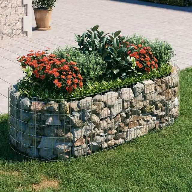 Berkfield Home Silver Galvanised Steel Stone Gabion Raised Bed W: 200 cm, D: 100 cm, H: 50 cm – 1