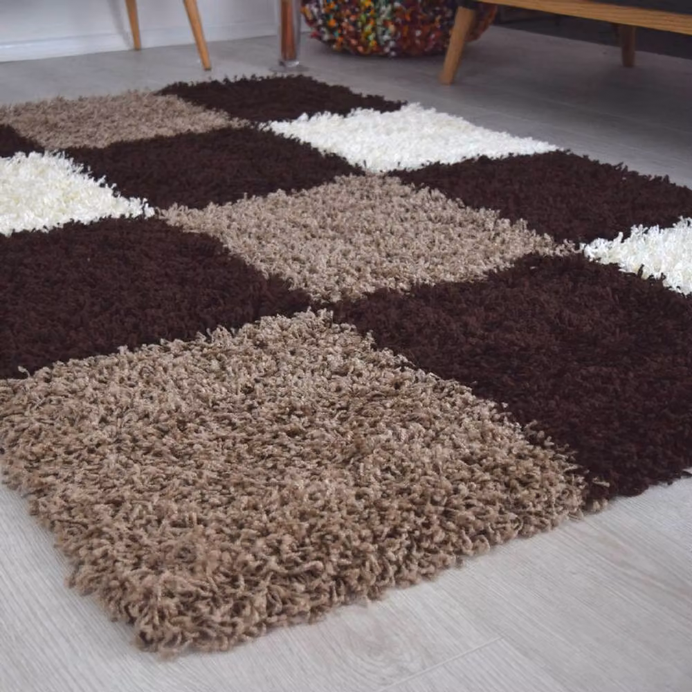 Bravich LTD California Checked Thick Shaggy Rug in Brown, W: 60 cm, D: 110 cm – 3