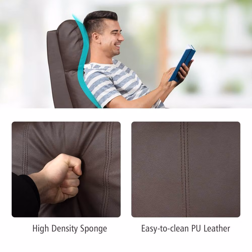 Costway Brown Synthetic Leather Recliner Armchair with Padded Single Sofa Design – 4