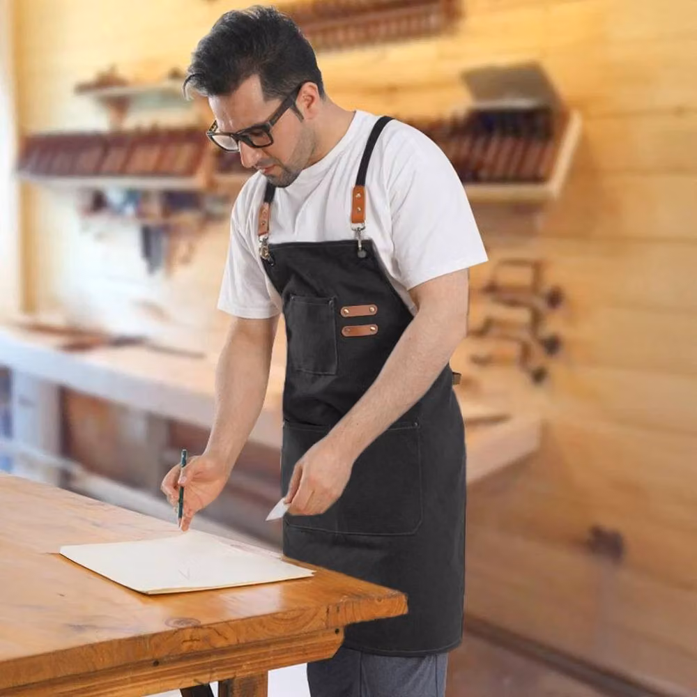 FLAVORA Unisex Black Waxed Canvas Work Apron, Waterproof and Oil Resistant, W/H: 100 x 15 cm – 5