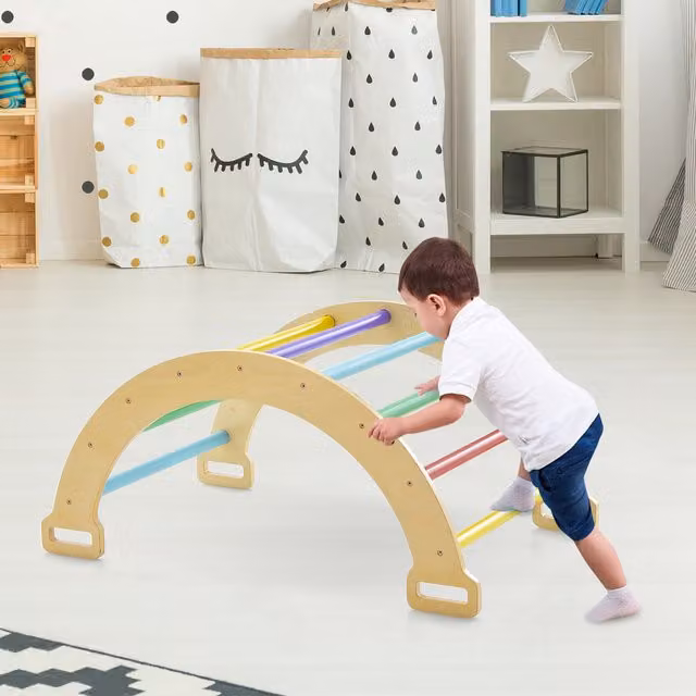 Costway 2-in-1 Wooden Arch Rocker and Climbing Arch with Soft Cushion in Multicolour