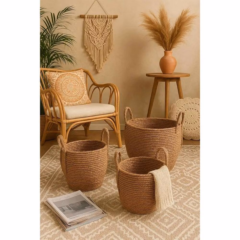 PAWNORA Brown Seagrass Open Weave Storage Basket Set – 2