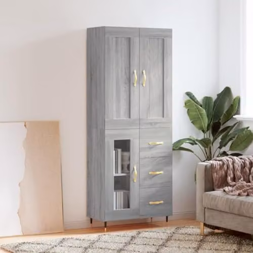 vidaXL Modern Grey Highboard W: 69.5 cm, D: 34 cm, H: 180 cm – 2