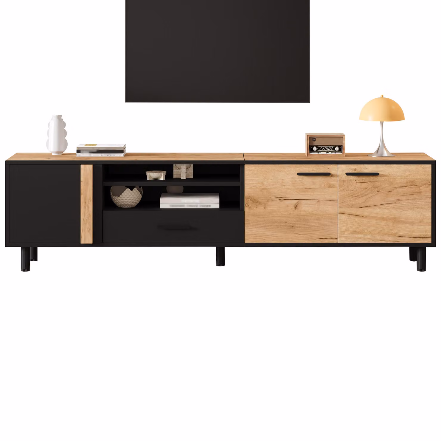 Aosom UK Modern Industrial TV Stand in Black and Brown with Concealed Storage, W: 180 cm, D: 32.5 cm, H: 50 cm – 2