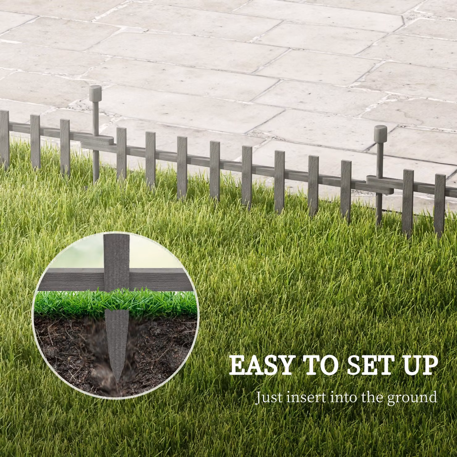 Outsunny 4-Piece Grey Wooden Garden Fencing Landscape Edging – 3