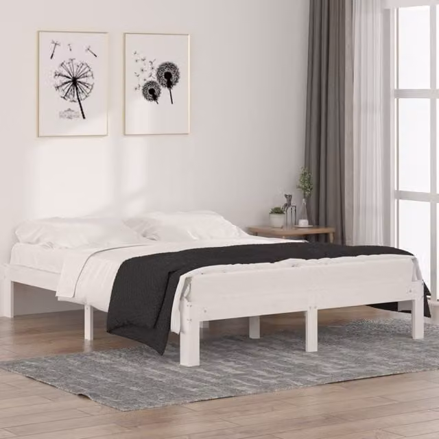Berkfield Home White Solid Wood Pine Bed Frame W: 140 cm, D: 190 cm – 1
