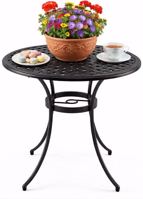 PREGO Cast Aluminium Bistro Table for Garden and Patio, Black, W: 70.5 cm, D: 70.5 cm, H: 70 cm