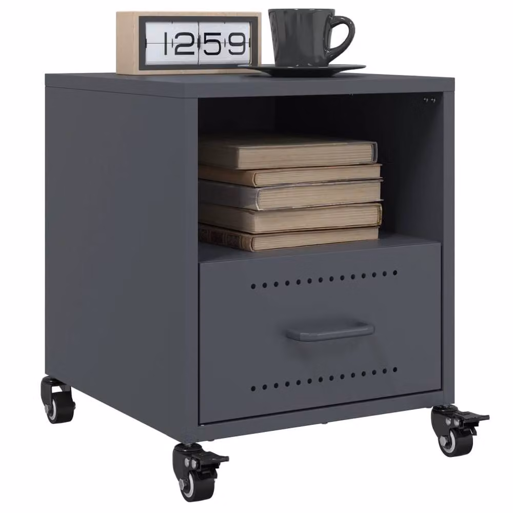Berkfield Home Stylish Bedside Cabinets, 2 Piece Set in Anthracite Grey Metal, W/D/H: 36 x 39 x 43.5 cm – 1