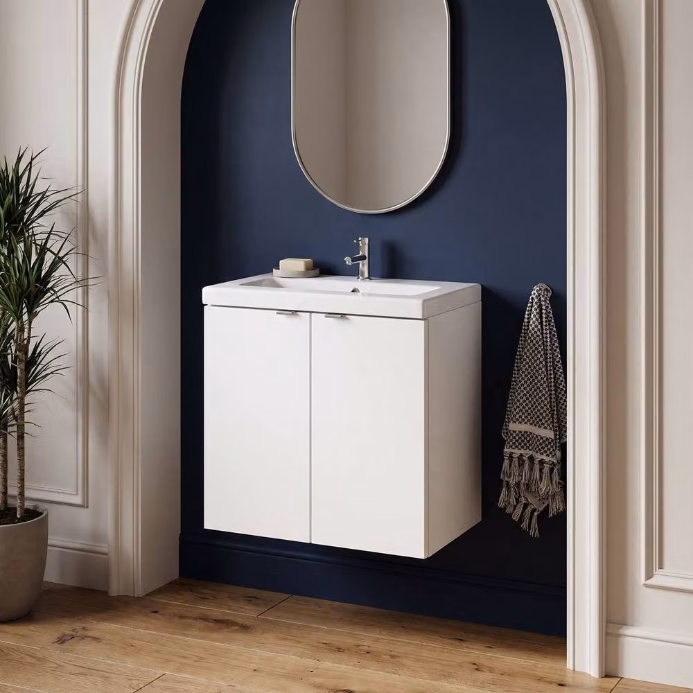 Balterley Alrewas 2 Door Wall Hung Vanity Basin Unit, Gloss White, W: 60 cm, D: 57.9 cm, H: 60 cm – 2