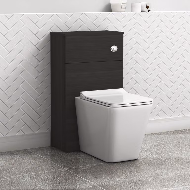 Royal Bathrooms Hale Black 500mm Wall Mounted WC Toilet Unit with Elena Rimless BTW Pan, Soft Close Seat and Cistern
