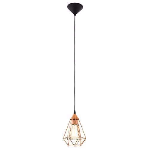 Loops Modern Copper and Black Wire Cage Hanging Pendant Light with Adjustable Height and E27 Bulb Compatibility