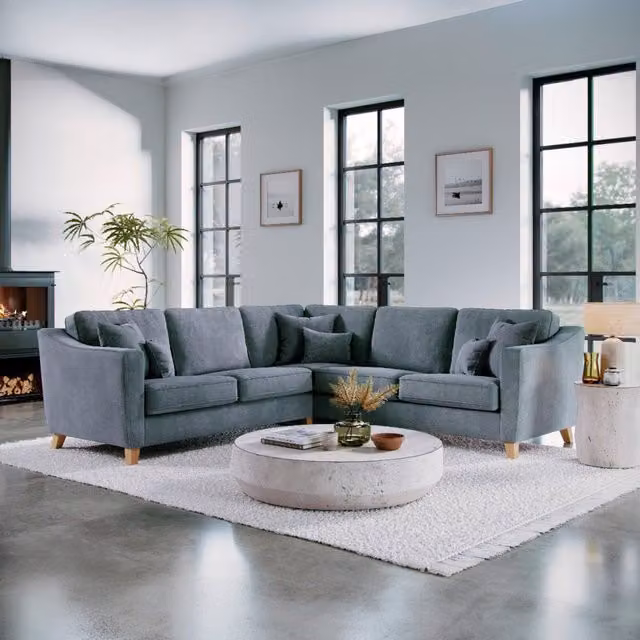 The Great Sofa Company Jackson Large L-Shape Corner Sofa in Blue Chenille Fabric