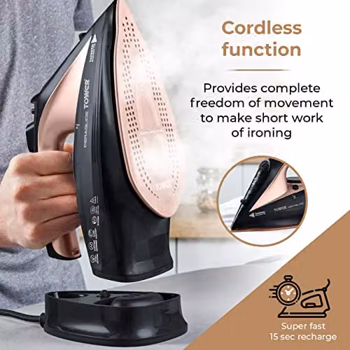 Tower T22008 Cordless Steam Iron 2400W with Ceramic Non-Stick Soleplate and 360ml Water Tank, Purple and Gold – 4