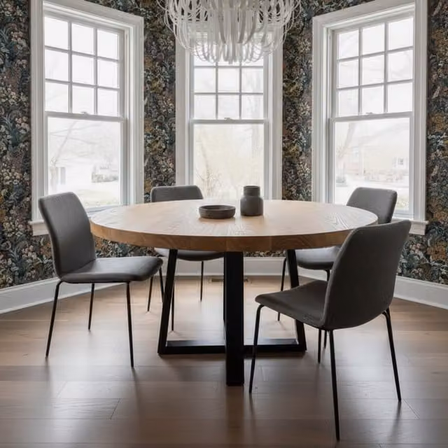 TRL Handmade Furniture Modern Round Oak Dining Table in Brown, Diameter: 100 cm, Height: 76 cm