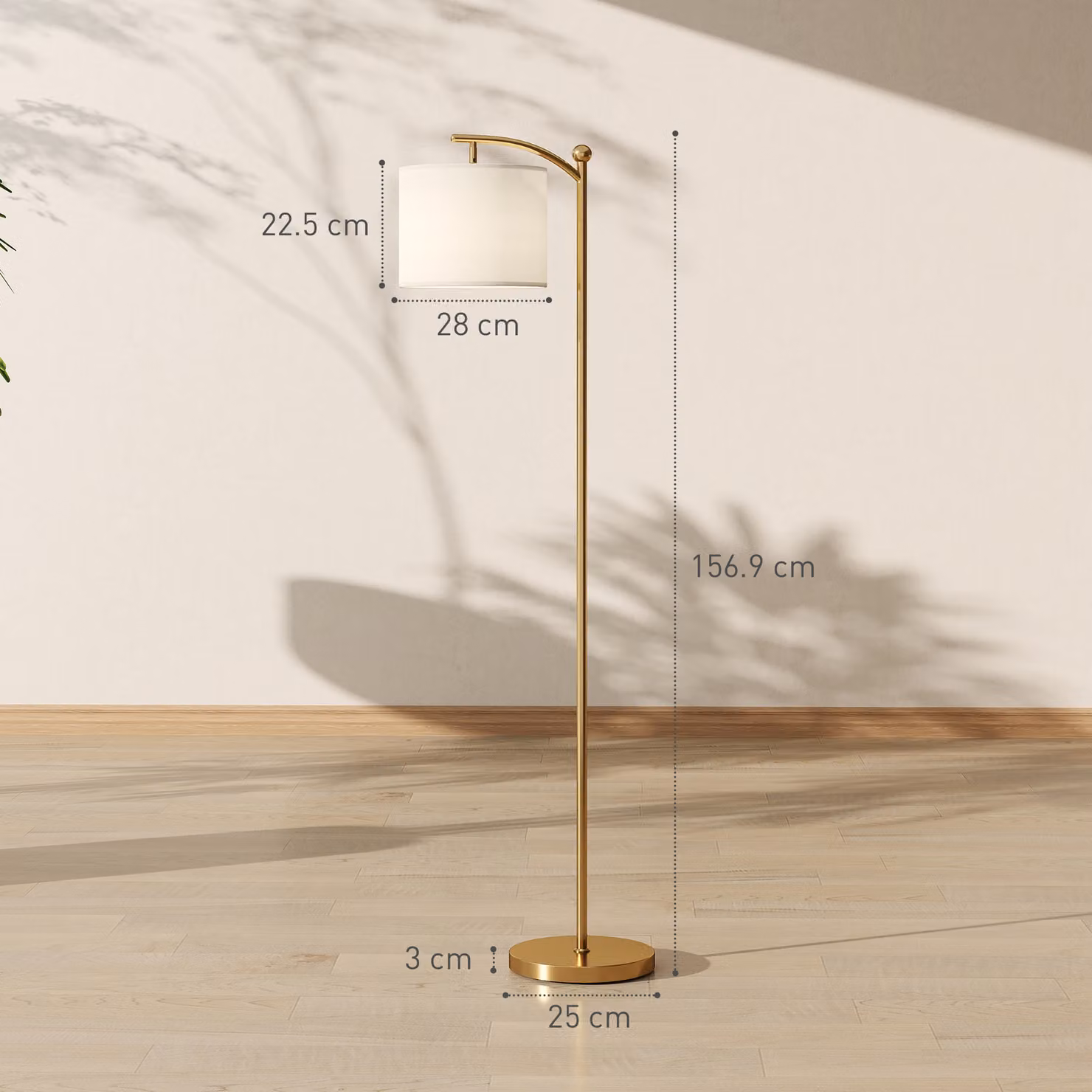 HOMCOM LED Floor Lamp with Remote Control, Dimmable and Timer Function, Gold/Brass Metal and Fabric Cylinder Design – 2