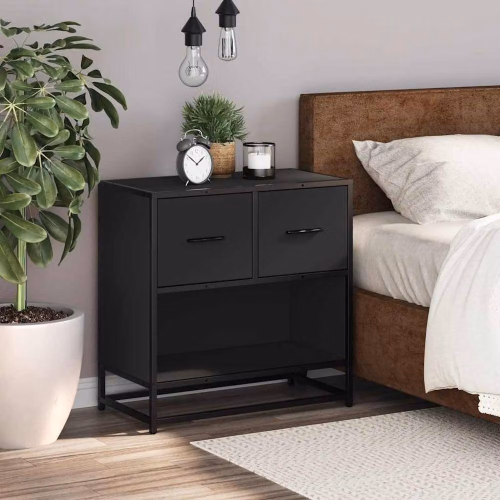 Berkfield Home Black Bedside Cabinet in Engineered Wood and Metal, W/D/H: 60 x 31 x 60 cm – 3