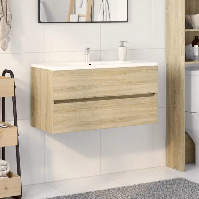 Berkfield Home Sink Cabinet in Sonoma Oak, W/D/H: 90 x 38.5 x 45 cm