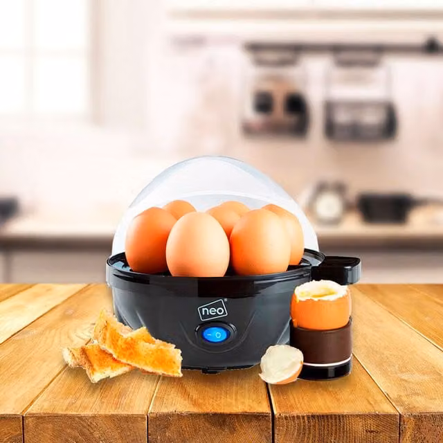 Neo Electric Stainless Steel Egg Boiler, Poacher and Steaming Machine in Black and Transparent