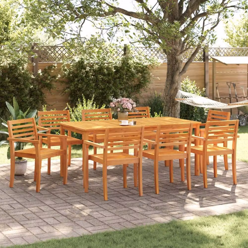 Berkfield Home Set of 8 Modern Acacia Wood Garden Chairs in Brown, W/D/H: 59 x 55 x 85 cm – 3