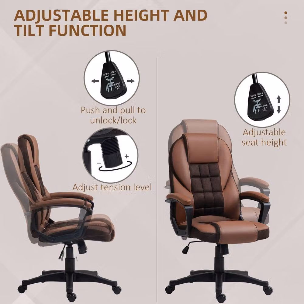 STILVORA Brown Faux Leather Swivel Task Chair with Adjustable Height and Armrests – 4