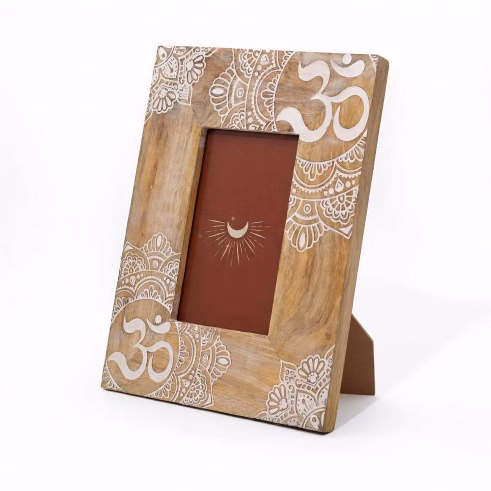 KDMD White and Brown Mango Wood Mandala Picture Frame for 10x15cm Photos – 3
