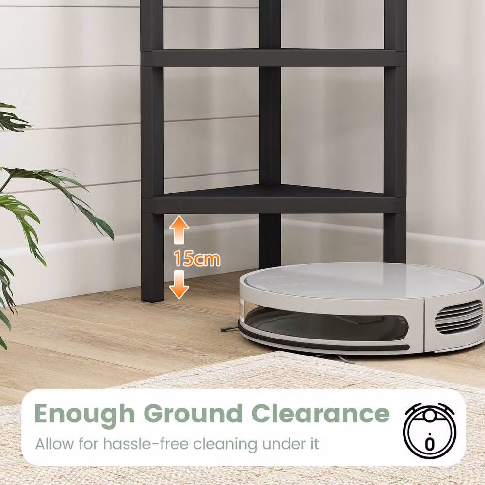 Costway 4-Tier Wooden Corner Plant Stand and Bookshelf with Open Slatted Shelves in Black – 3