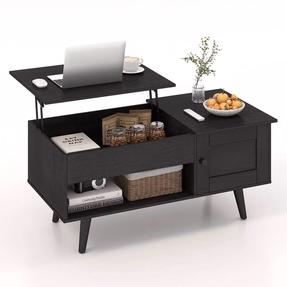VOGREX Black Modern Rectangular Lift Top Coffee Table with Storage Space – 3